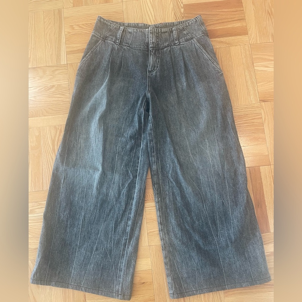 Alice + Olivia Vintage Black Low-Rise Double Pleat Wide Leg Jeans